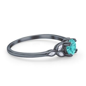 Vintage Art Deco Wedding Ring Round Black Tone, Simulated Paraiba Tourmaline CZ 925 Sterling Silver